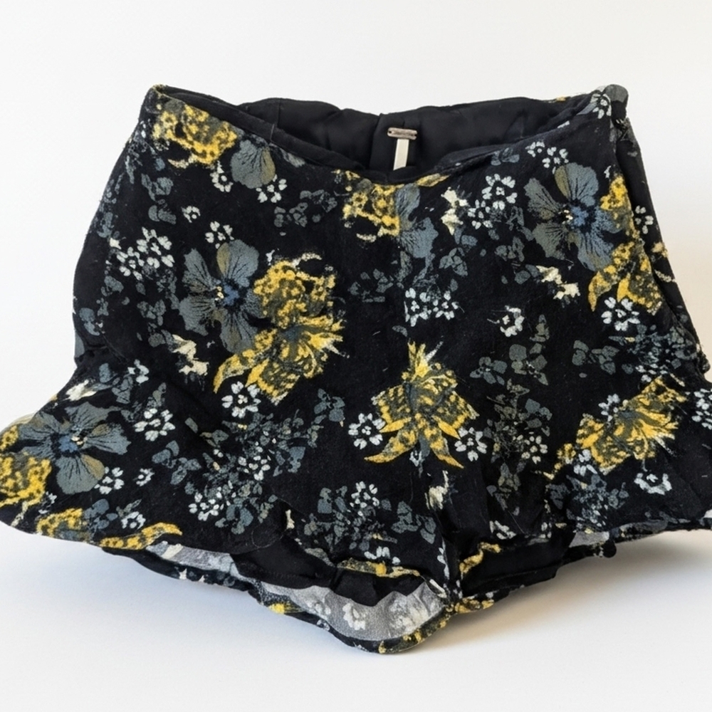 Free People Black and Yellow Floral High Waist Shorts